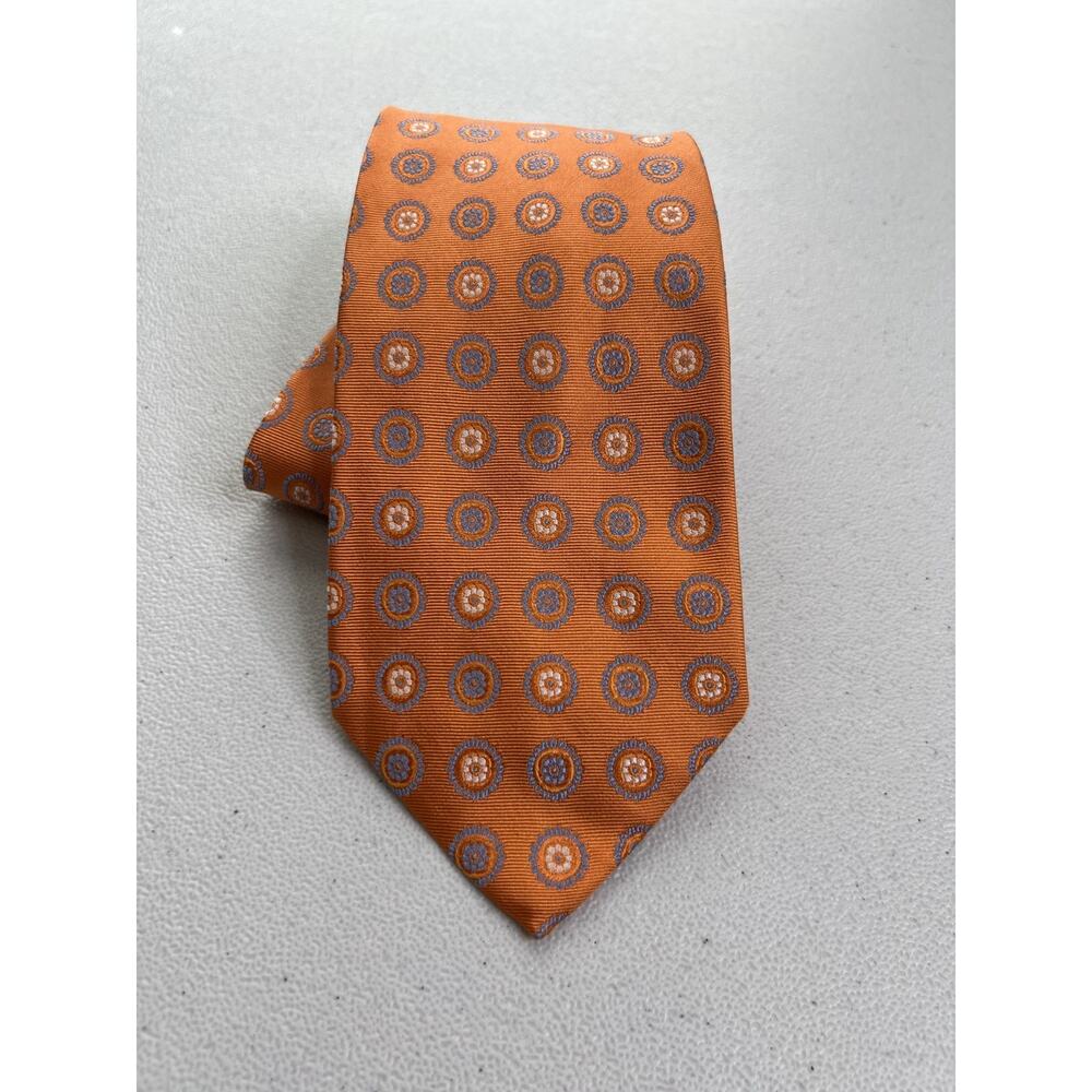 Grant Thomas Orange, Blue Floral Pattern 100% Silk Hand Sewn Tie NWOT